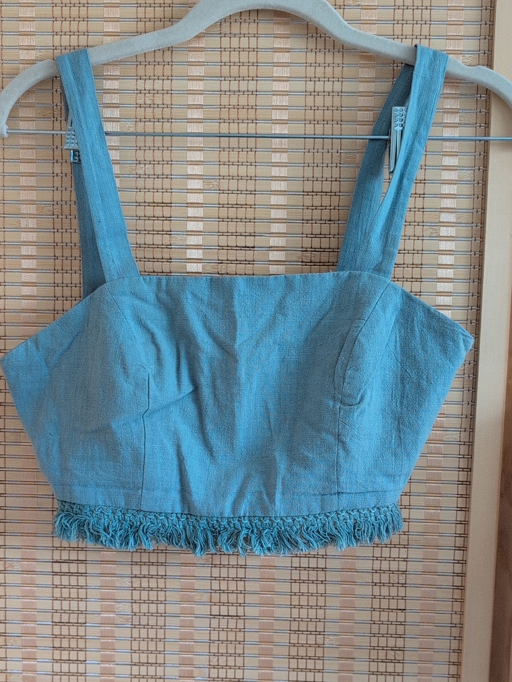 Blue Blush Teal Fringe Crop Tank